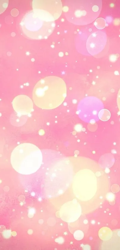 Pink bokeh wallpaper with glowing circles.