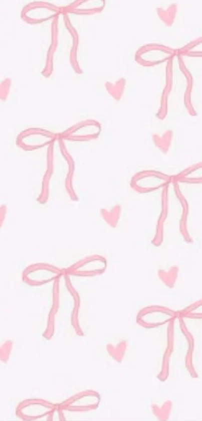 Pink bows and hearts pattern on white background mobile wallpaper.