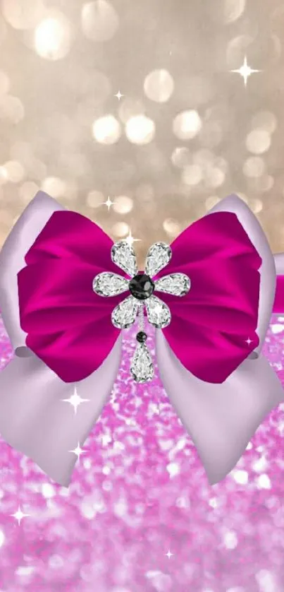 Elegant pink glitter bow wallpaper for phones.