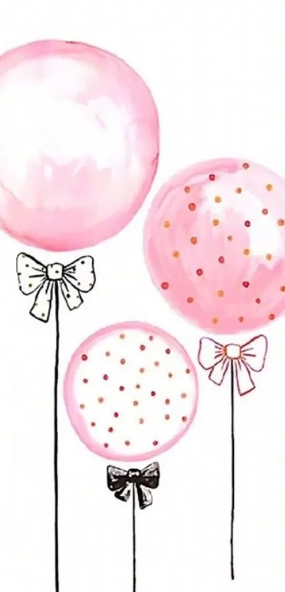 Pink balloons with bows mobile wallpaper in a whimsical style.