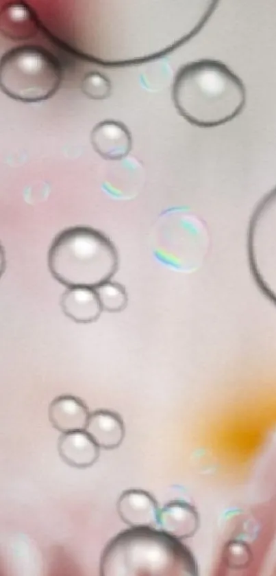 Abstract pink wallpaper with floating bubbles.