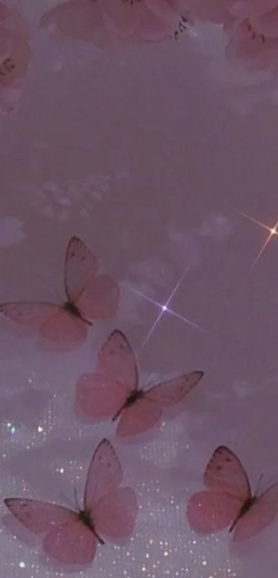 Pink butterflies with glitter and flowers wallpaper.