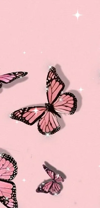 Pink butterfly wallpaper with soft pastel background for mobile phone.