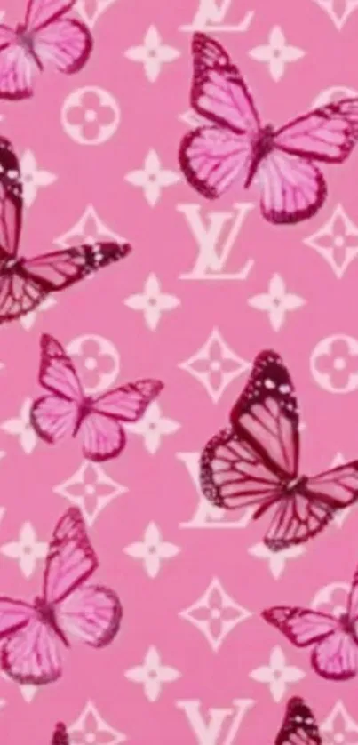 Pink wallpaper with butterfly motifs and stylish patterns for mobile background.