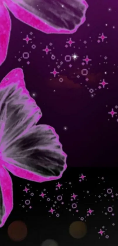 Pink butterflies with starry galaxy background.