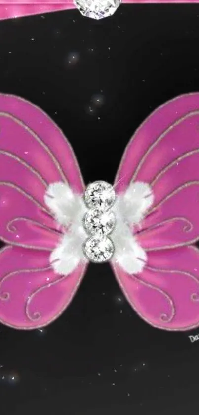 Vibrant pink butterfly with glitter on dark background wallpaper.