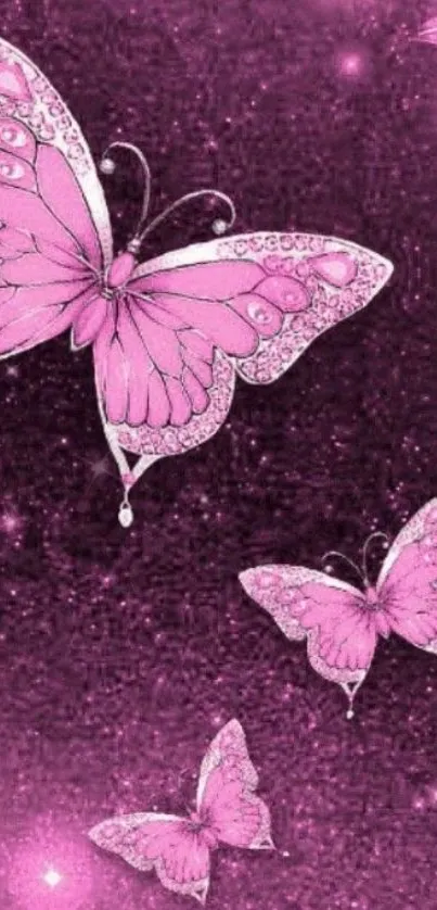 Pink butterflies on glittery background wallpaper.