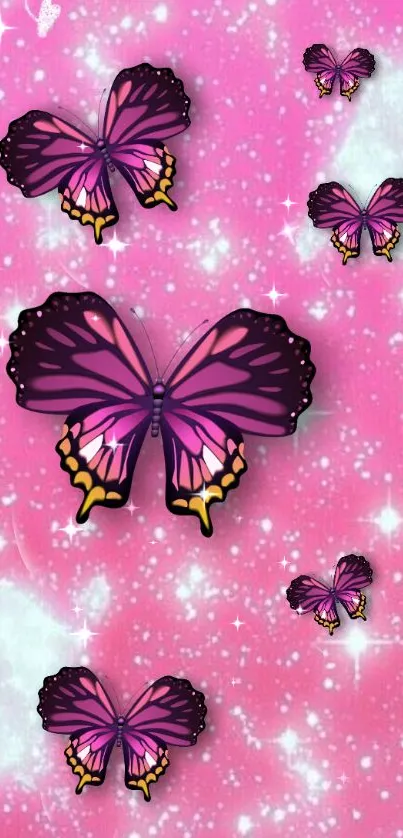 Vibrant pink butterfly wallpaper design.