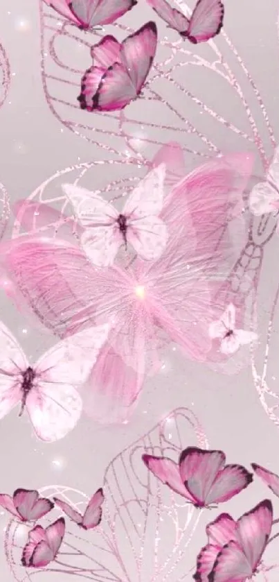 Elegant pink butterfly wallpaper with delicate patterns and soft hues.