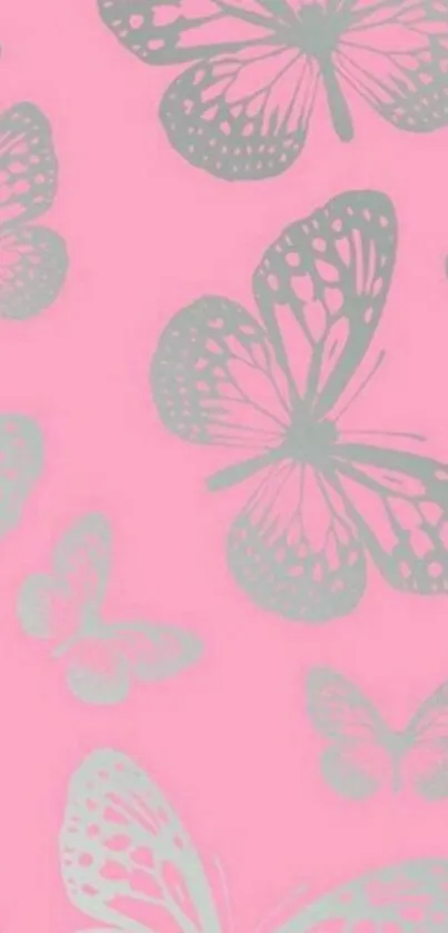 Pink phone wallpaper with butterfly designs.