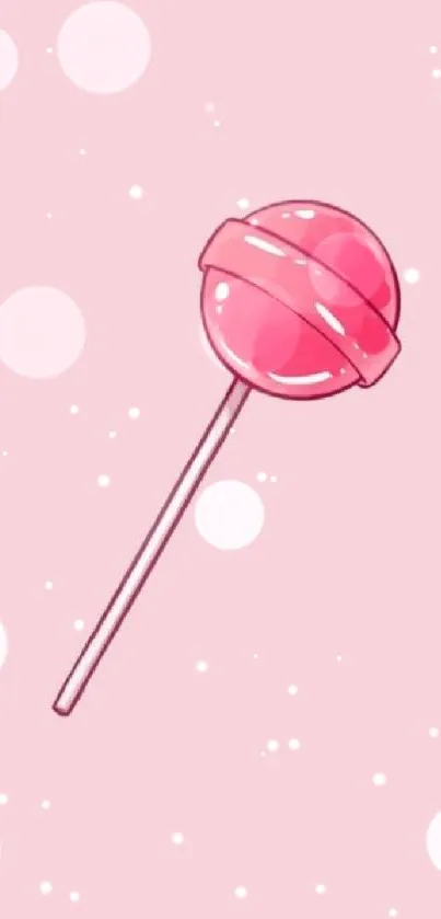 Pink background with red lollipop design, perfect for a cute mobile wallpaper.