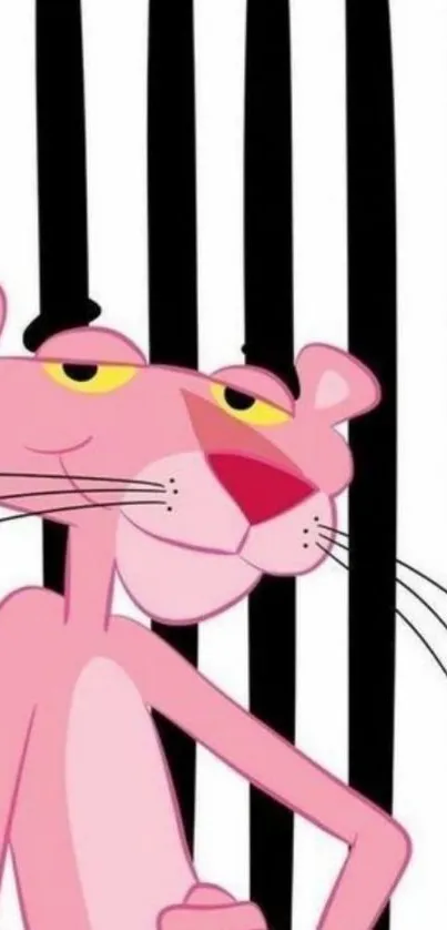 Pink cartoon character on striped background wallpaper.