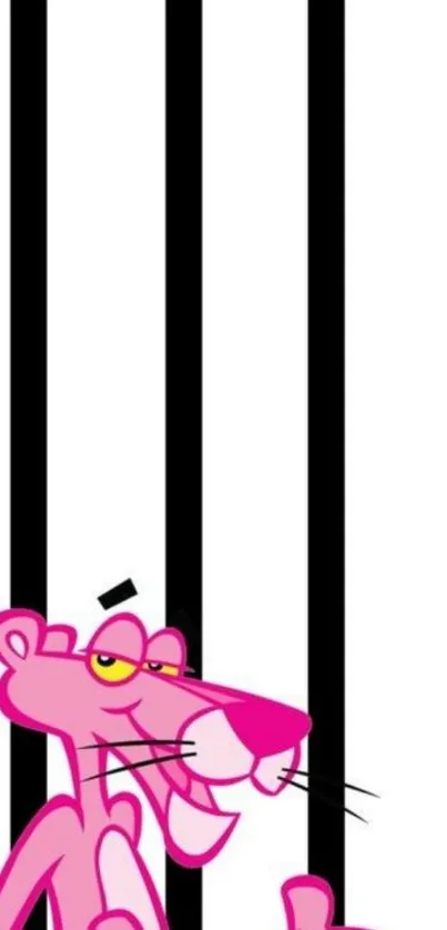 Pink cartoon character with stripes on a mobile wallpaper background.