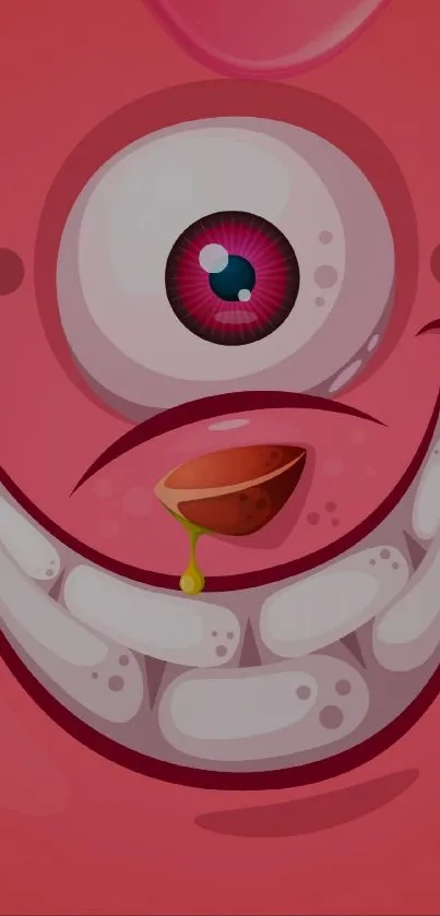 Pink cartoon monster with big eyes on mobile wallpaper.