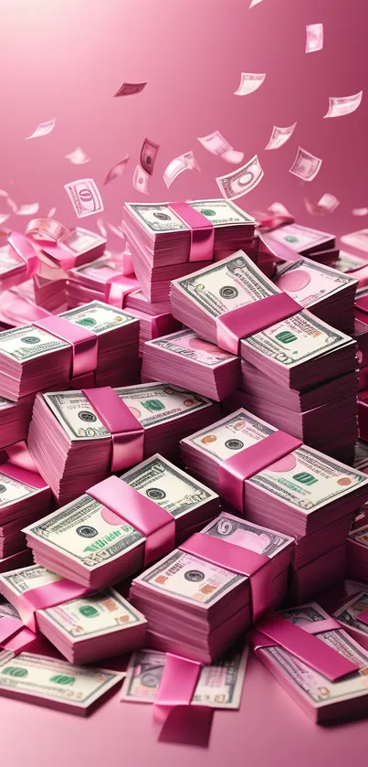 Stacks of cash with pink bands mobile wallpaper.