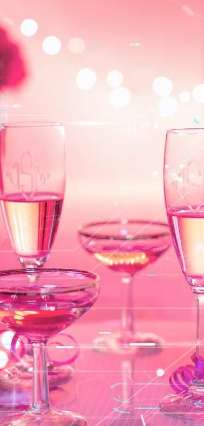 Pink-themed wallpaper with wine and champagne glasses.