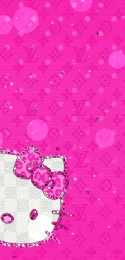 Cute character on vibrant pink wallpaper background.