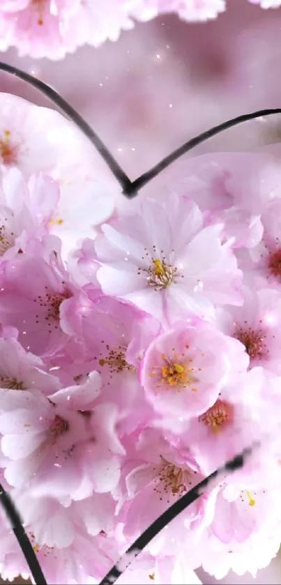 Heart-shaped pink cherry blossoms wallpaper with a delicate floral design.