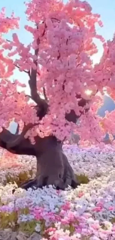 Pink cherry blossom tree in full bloom.