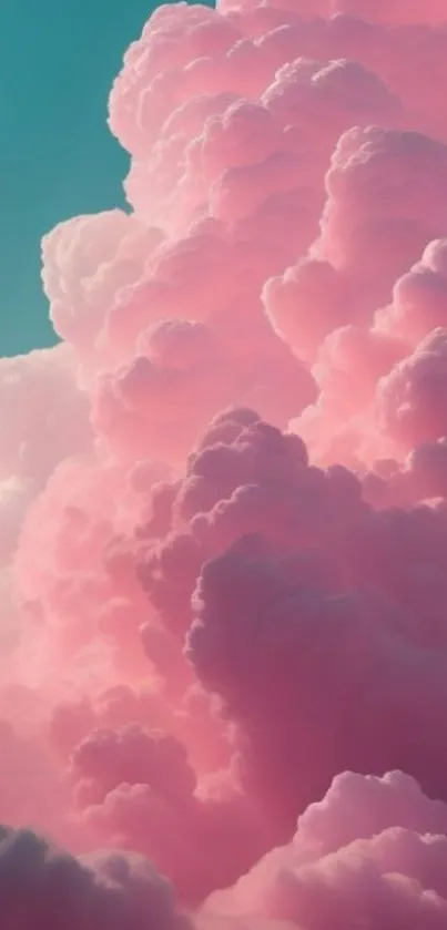 Dreamy pink clouds under a serene sky.