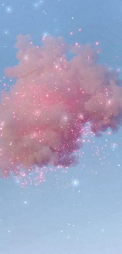 Pink cloud with sparkles on blue sky wallpaper.