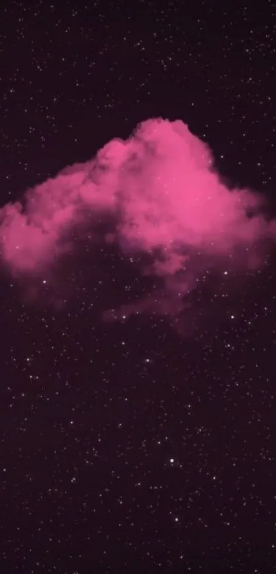 Pink cloud floating in a dark, starry night sky.