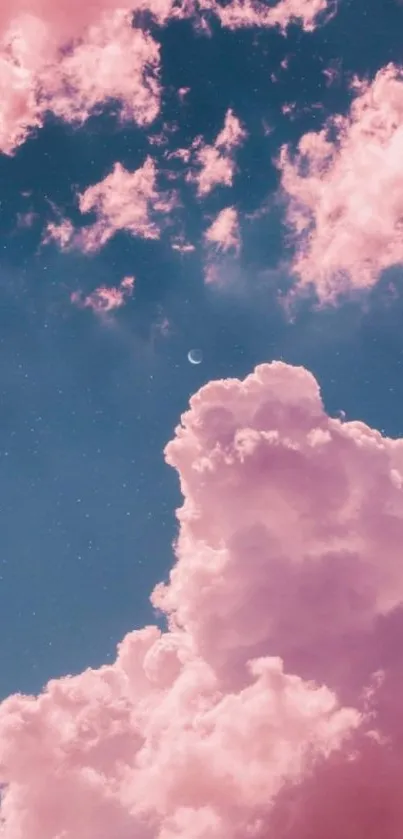 Dreamy pink clouds against a serene sky mobile wallpaper.