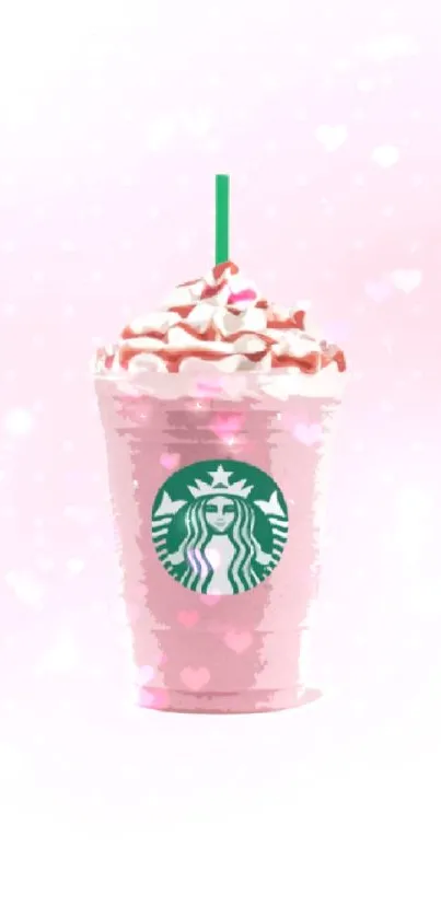 Pink Starbucks coffee wallpaper with pastel background.