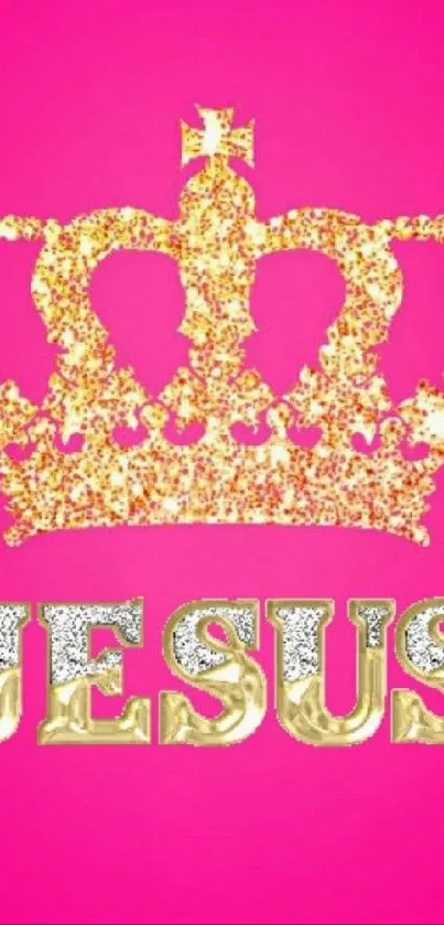 Pink background with gold crown and Jesus text.