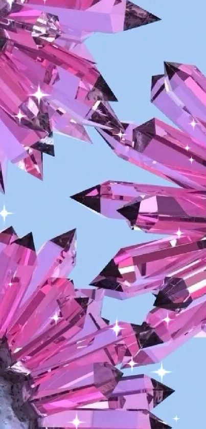 Mobile wallpaper featuring pink crystals on a blue background.