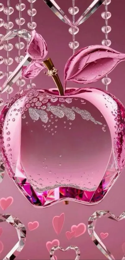Pink crystal apple with hearts and beads design.
