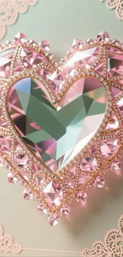 Elegant mobile wallpaper with pink crystal heart design.