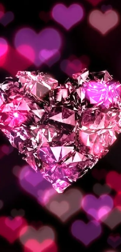 Pink crystal heart on black background wallpaper.