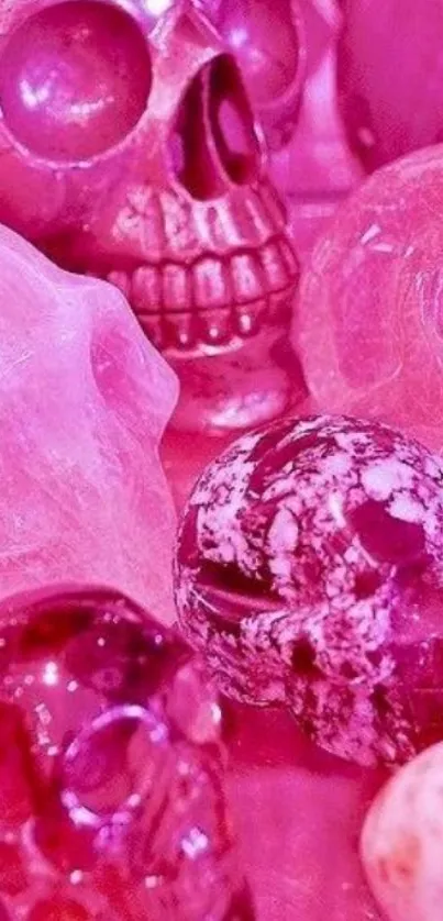 Pink crystal skulls with artistic flair and texture