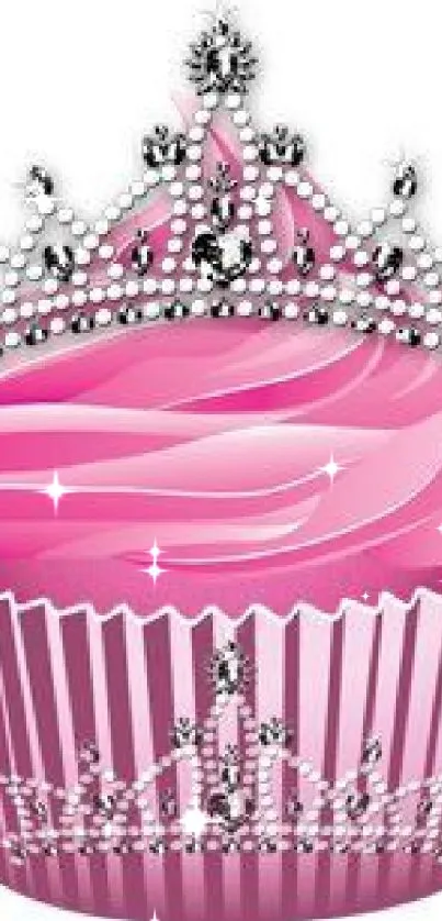 Pink cupcake wallpaper with a sparkling crown, perfect for mobile.