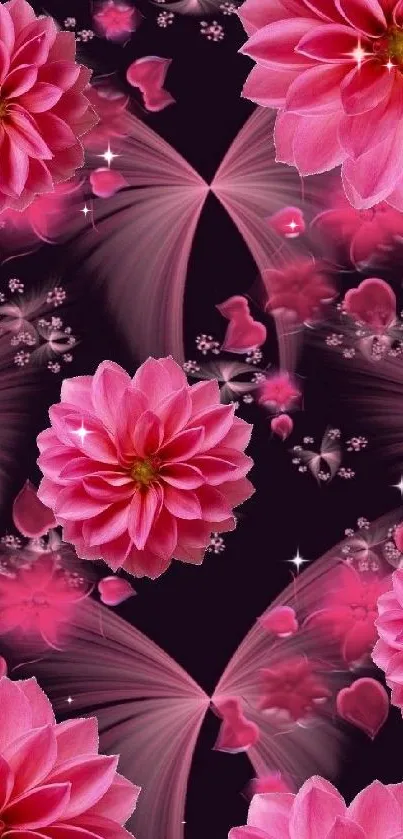 Vibrant pink dahlia floral design on mobile wallpaper.