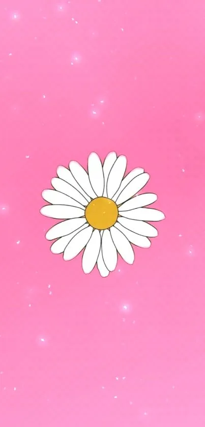 Minimal pink wallpaper with a white daisy and sparkles.