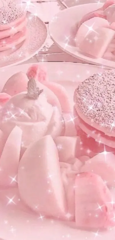 Pink dessert aesthetic wallpaper with sweet treats.