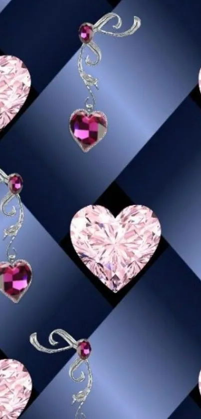 Elegant pink diamond heart pattern on a navy background.