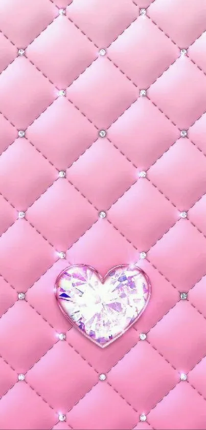 Mobile wallpaper featuring a quilted pink background with a diamond heart.