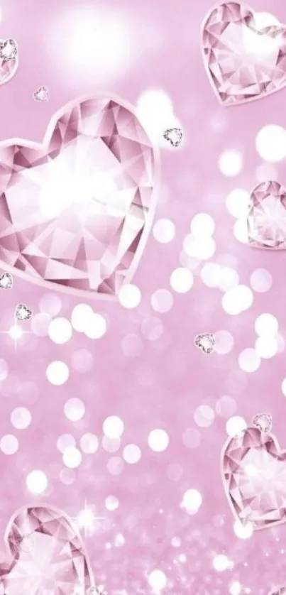 Pink diamond heart wallpaper with sparkling effect.