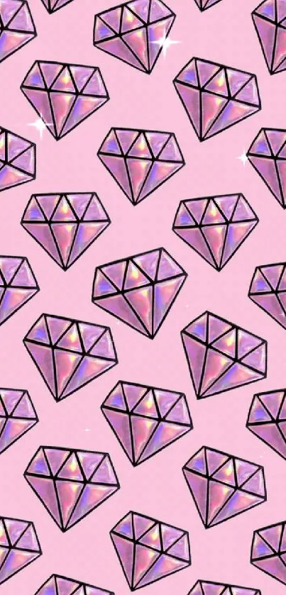 Pink wallpaper with diamond patterns.