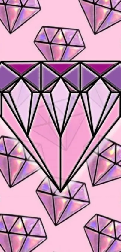 Pink diamond pattern wallpaper with geometric shapes.