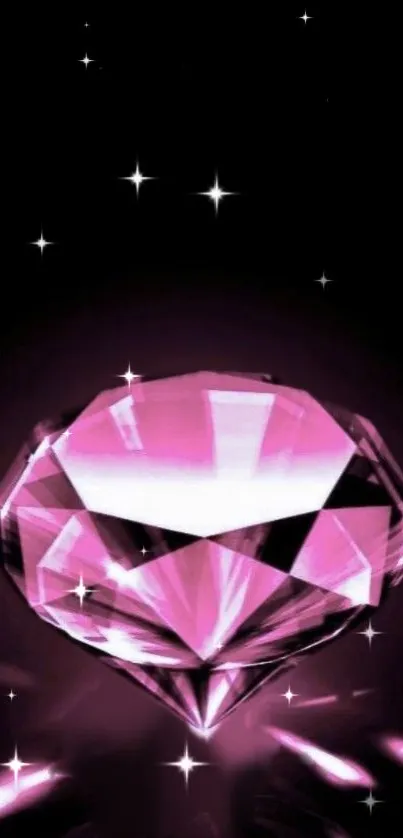 Pink sparkling diamond on a sleek black background.