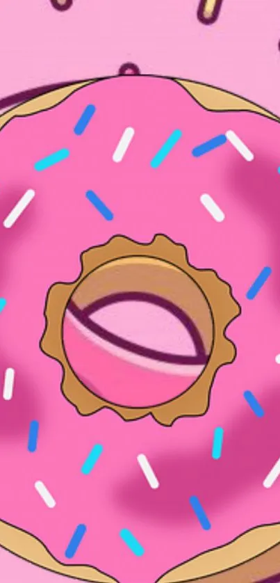 Pink donut wallpaper with colorful sprinkles.