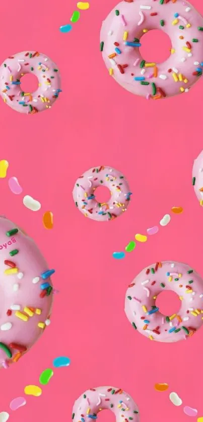 Pink donut and sprinkles mobile wallpaper.