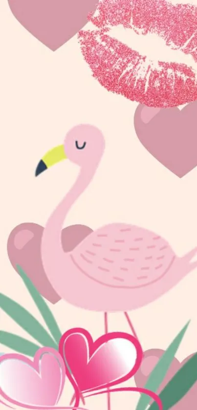 Pink flamingo and hearts mobile wallpaper