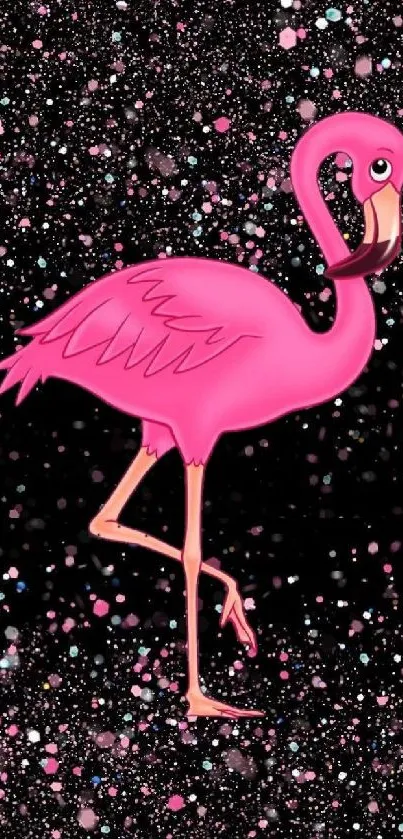 Pink flamingo with sparkling black glitter background mobile wallpaper.