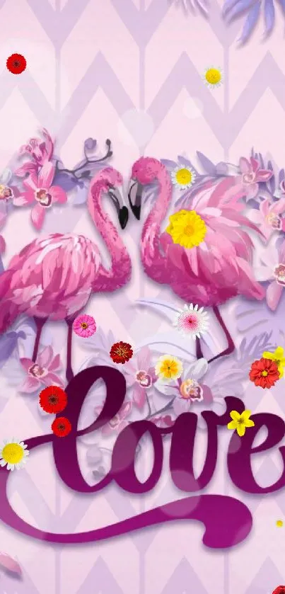 Pink flamingos and florals with 'love' text.