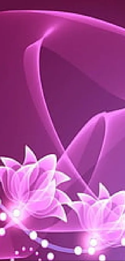 Elegant pink floral abstract wallpaper with glowing flowers and swirls.